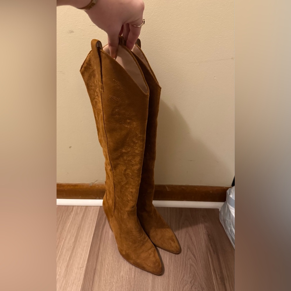 Suede Tan Knee-High Boots